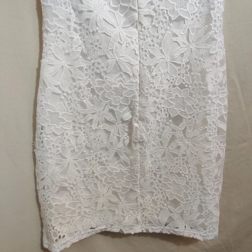 FOREVER 21 NWT Cream Knit Multicolor Floral Embroidered Off The Shoulder Dress L - Picture 12 of 16